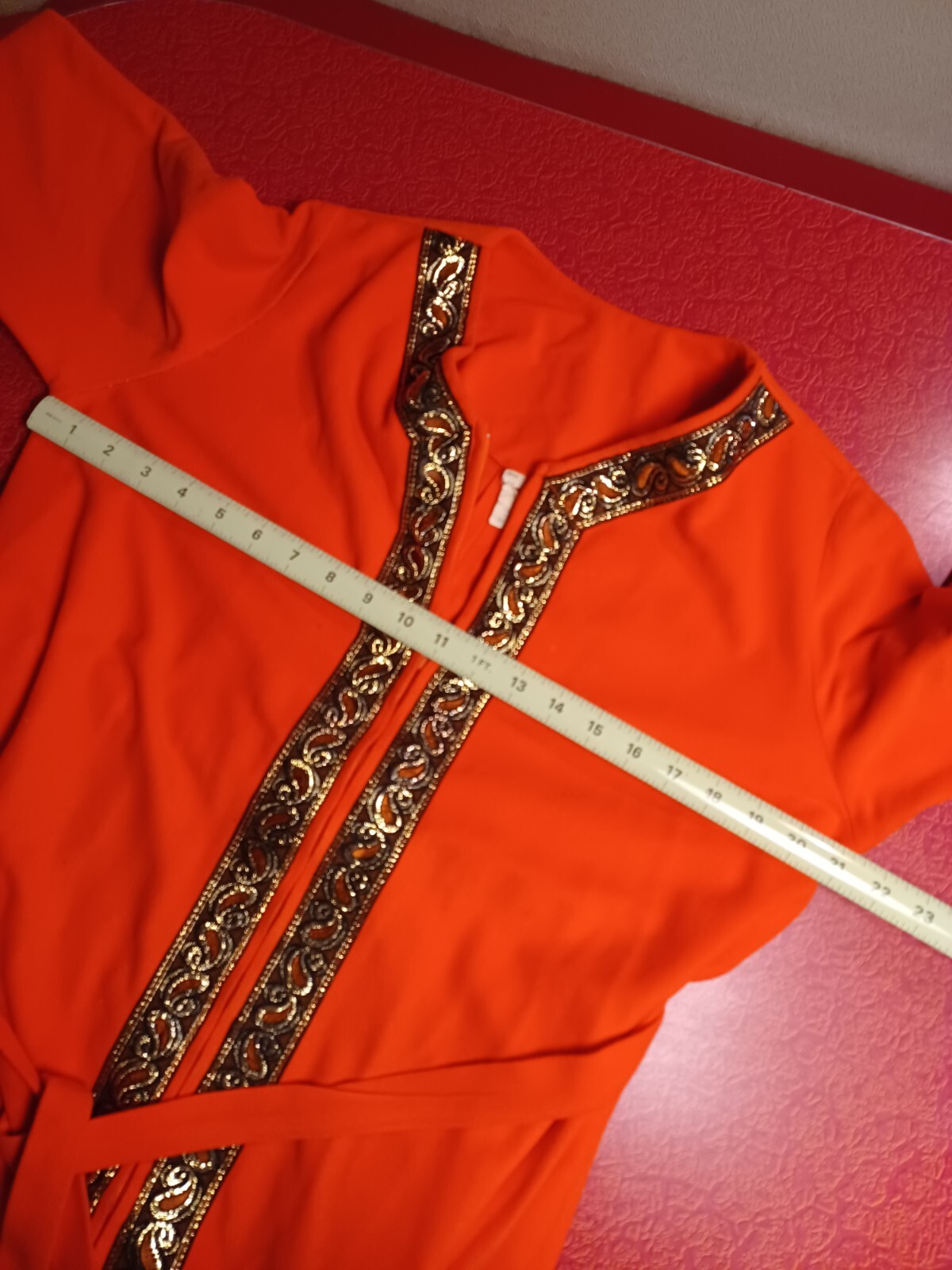 True Vintage Mid-century 1960s Orange Robe With Brocade Trim MCM MOD ONE SIZE