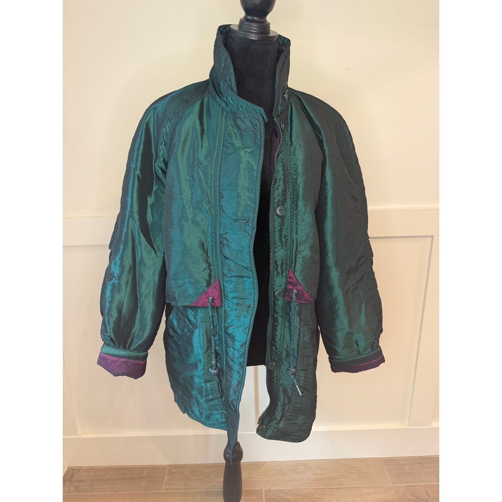 Kristin Paige Sportswear Vintage 90s Iridescent Parka Jacket Green Purple Small
