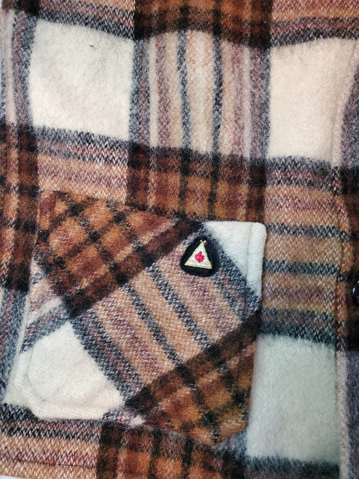 Vintage Wool Mohair Brown Plaid Canadian Camper Coat Bell Shirt Womens Medium