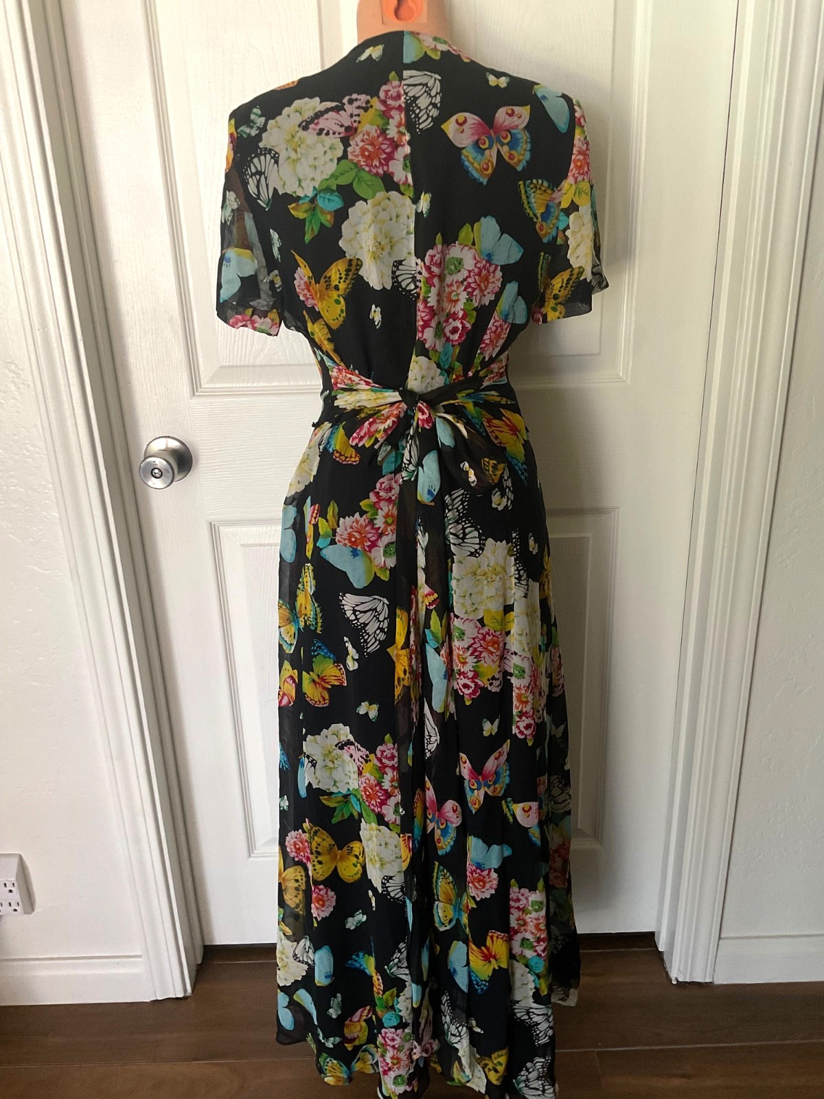 Vintage Rickie Freeman for Teri Jon Maxi Dress Silk Butterflies Lined Size 8