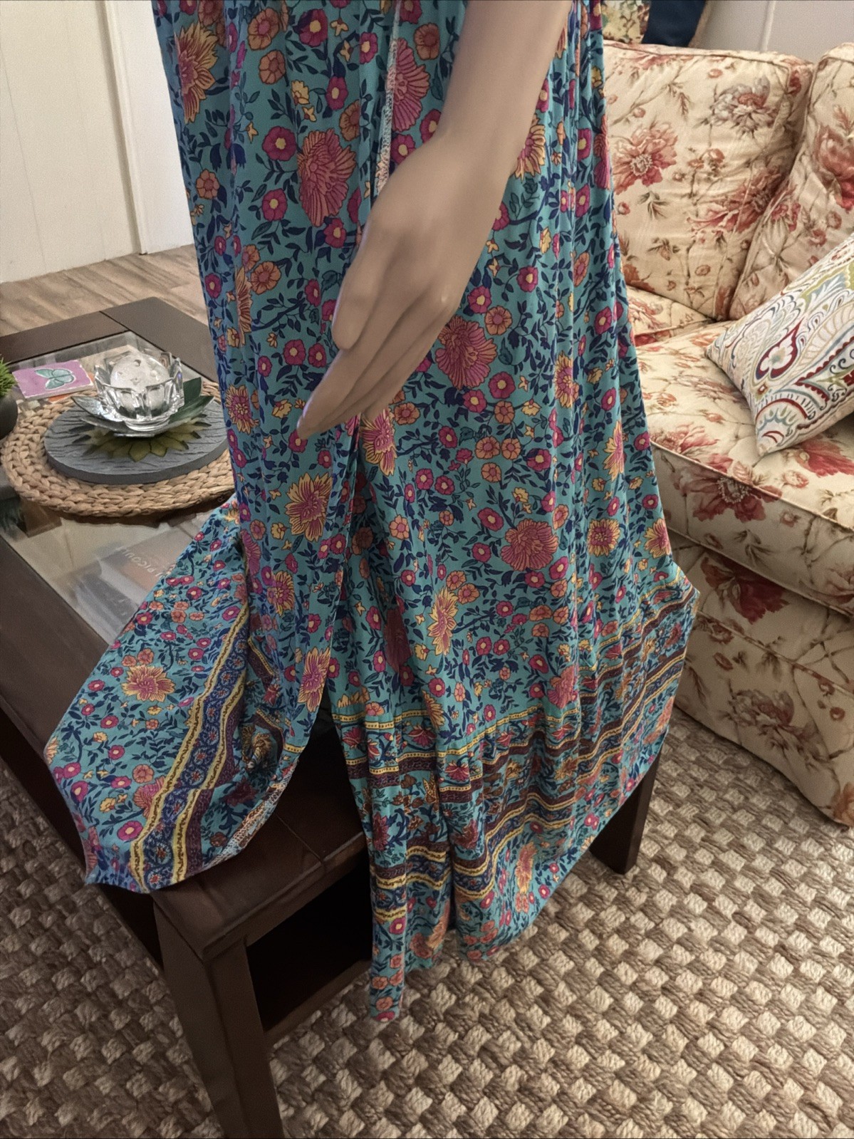 VINTAGE Hippie Women’s Wrap Dress Floral V-Neck Tiered Hemline Boho Size XXL