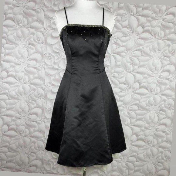 Vintage JUMP Apparel black satin slip dress