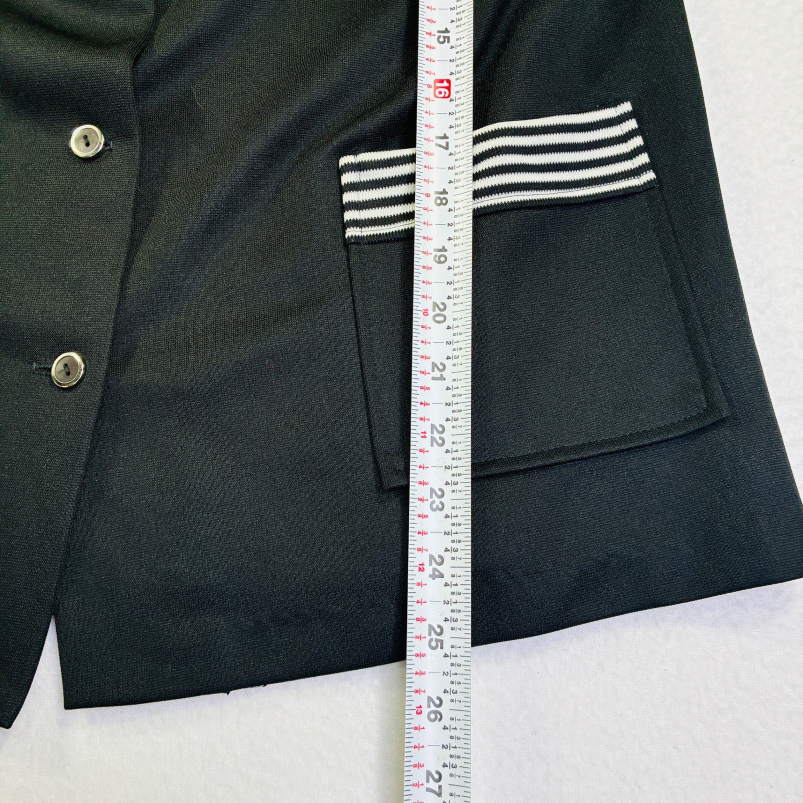 Vintage 70s ILGWU Union Made Black Striped Nautical Mod Large Size 18.5