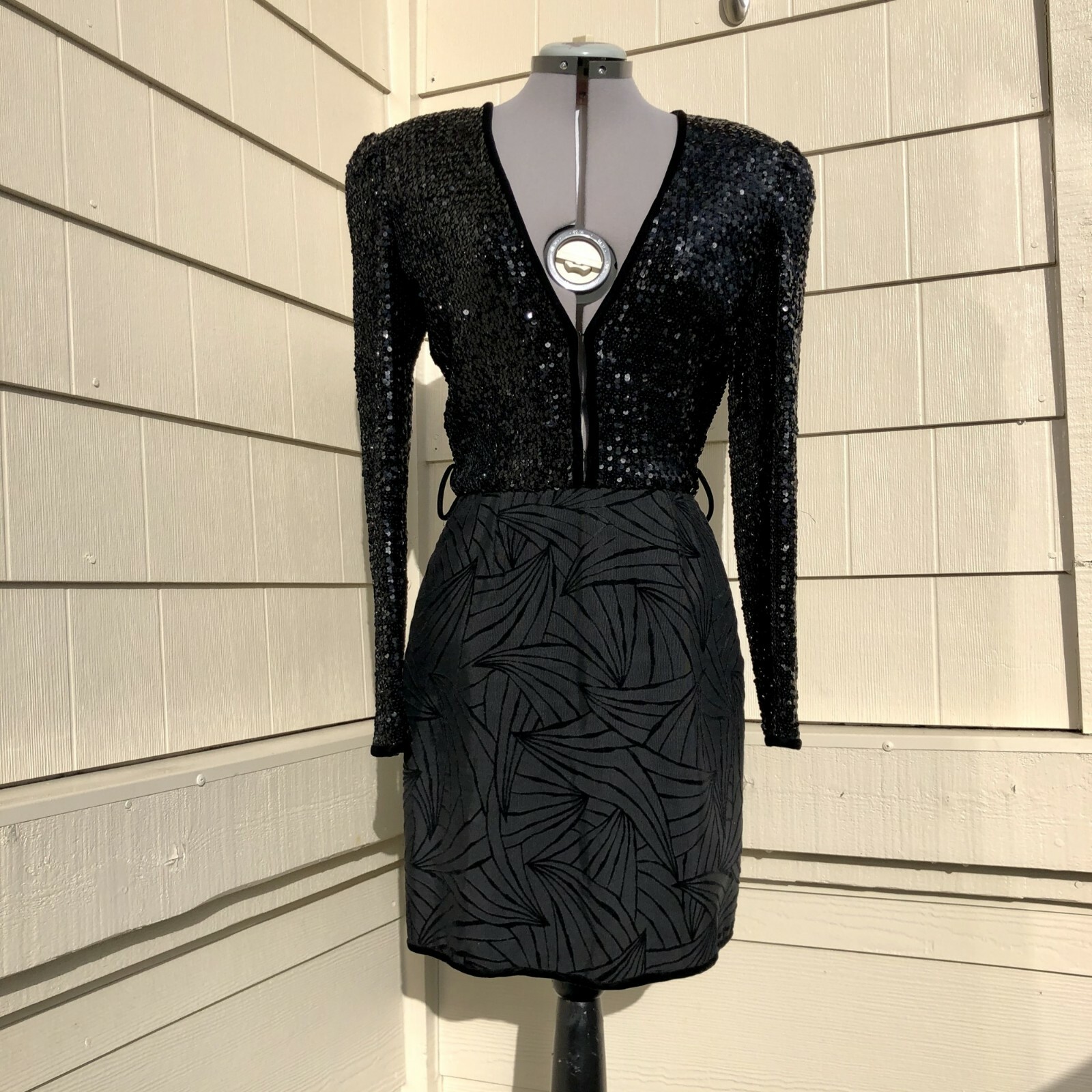 Vintage Paul-Louis Orrier Paris 80’s Black Sequin Dress Size 6/8 Deep V-Neck