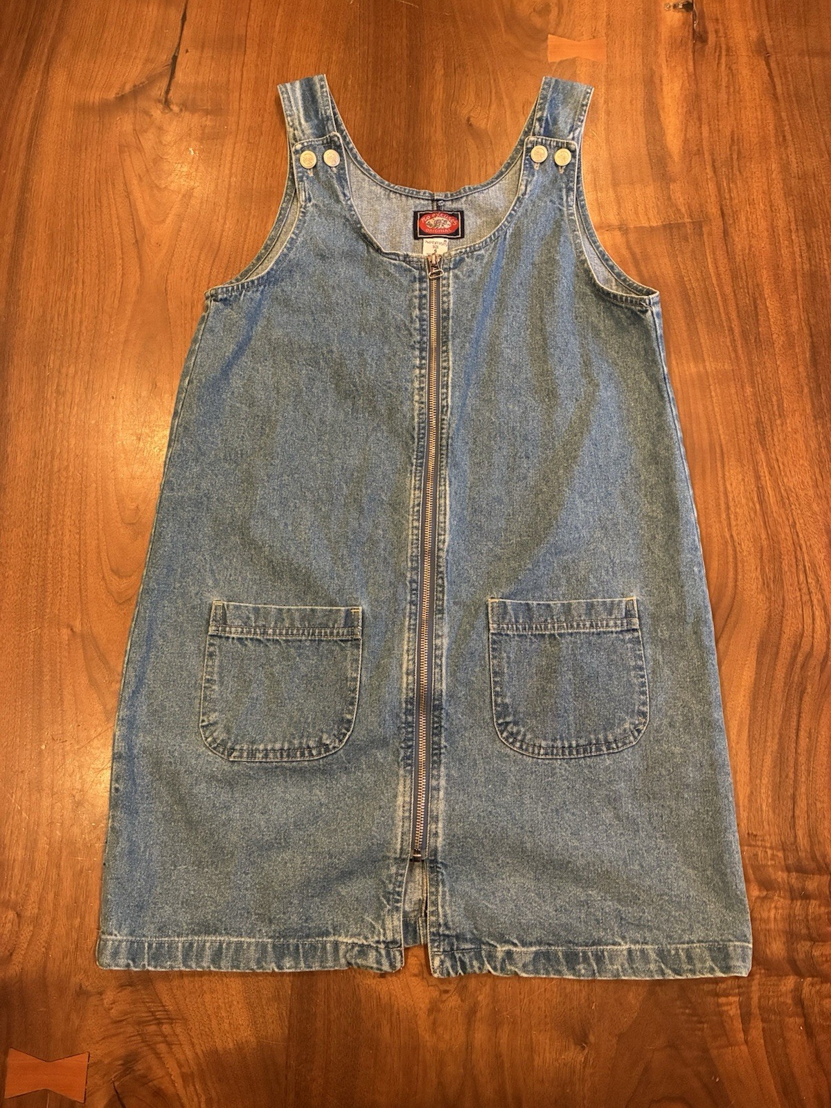 Y2K No Excuses Denim Jumper Dress Size S Blue Jean Full Zip Mini Pinafore