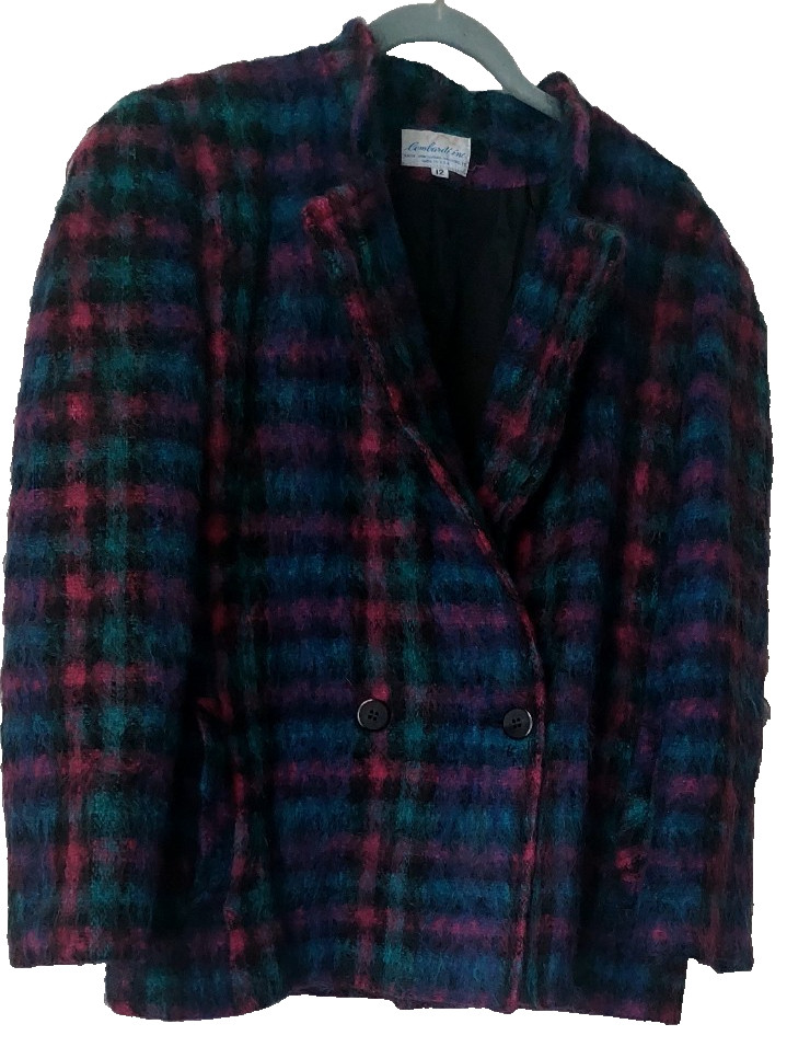 Vintage Lombardi Inc. Fuzzy Mohair Blend Plaid Jacket Coat – Size 12