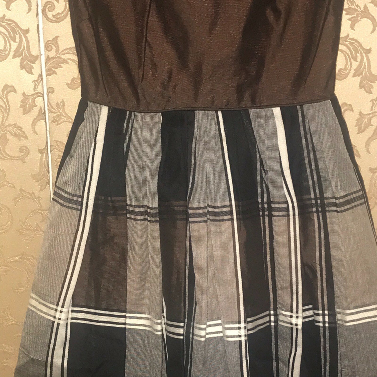 Vintage Brown Multi-Color Plaid 1950s Dress 0