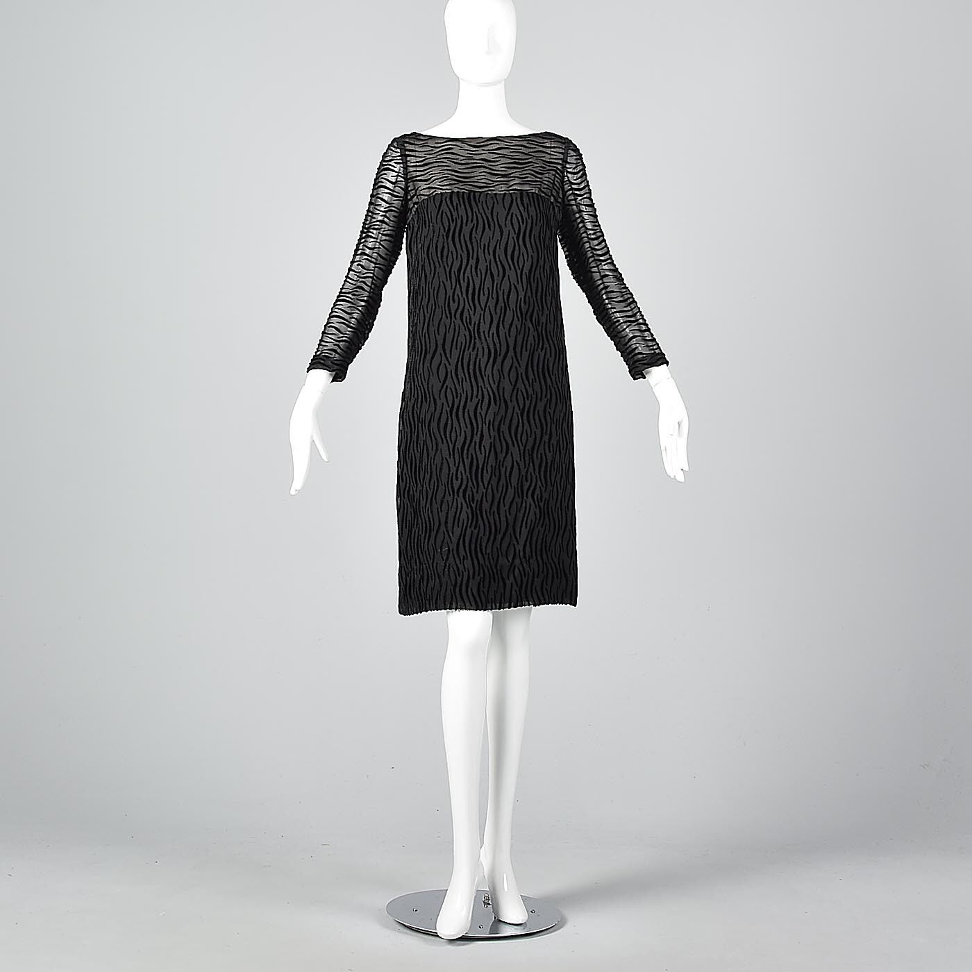 XS Vintage 1960s 60s Knee Length Little Black Dress Party Cocktail Shift Velvet