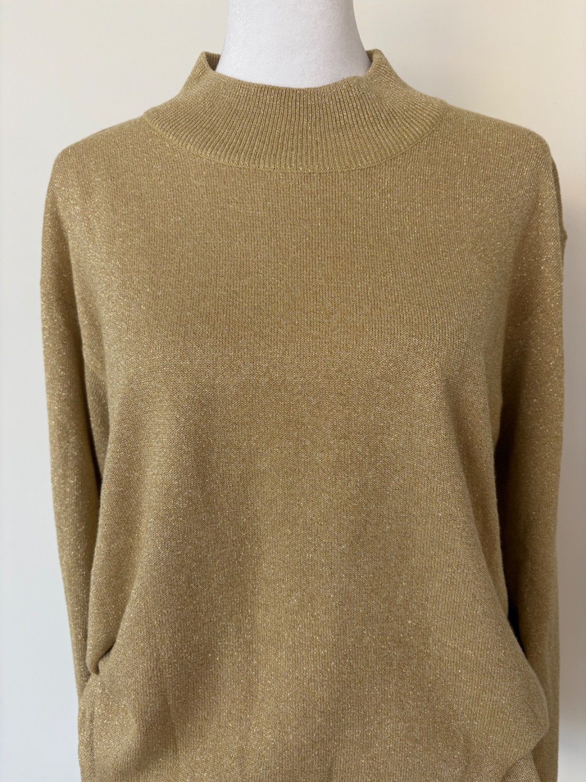 Vintage Gold Metallic Knit Top M Shimmer Hong Kong