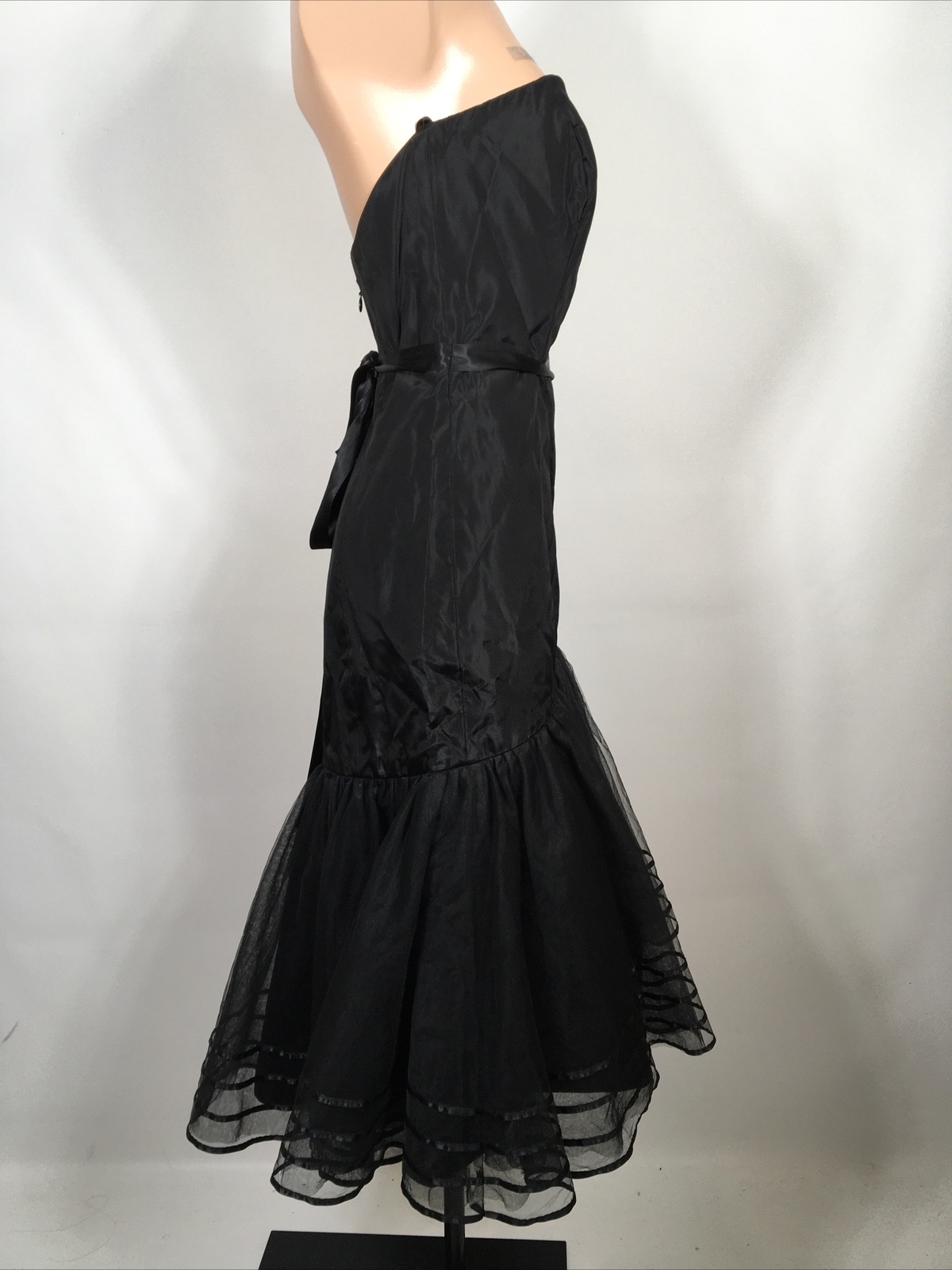 Vintage 80s Lazaro tulle black cocktail prom Mermaid dress 6 Drop Waist Party