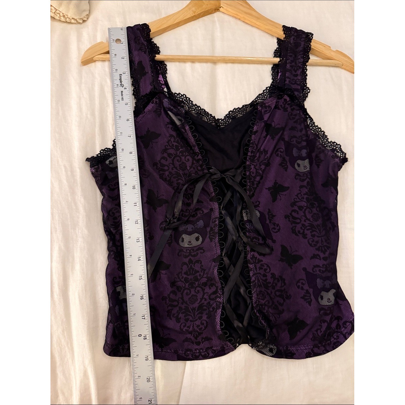 Kuromi Whimsy Goth Lace-Up Corset Tank Top Purple & Black Fairycore Y2K Size M