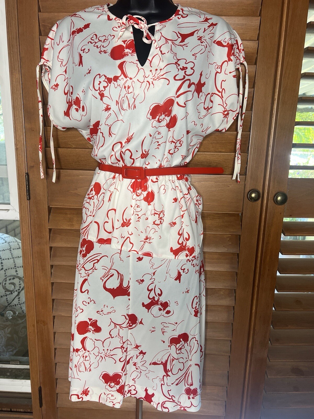 Vintage 70s 80s Skirt Set Dress Blouse W Belt Kay Windsor Red Floral Peplum