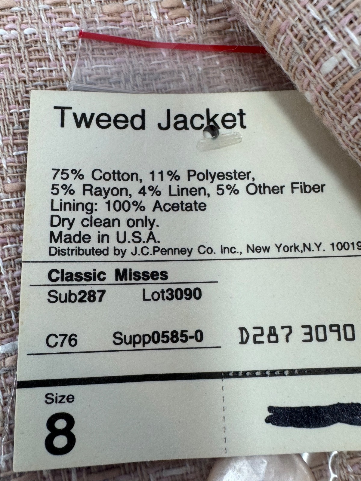 NWT Vtg The Wyndham Collection Pink Tweed Blazer Women’s Sz 8 Cotton/Linen I6