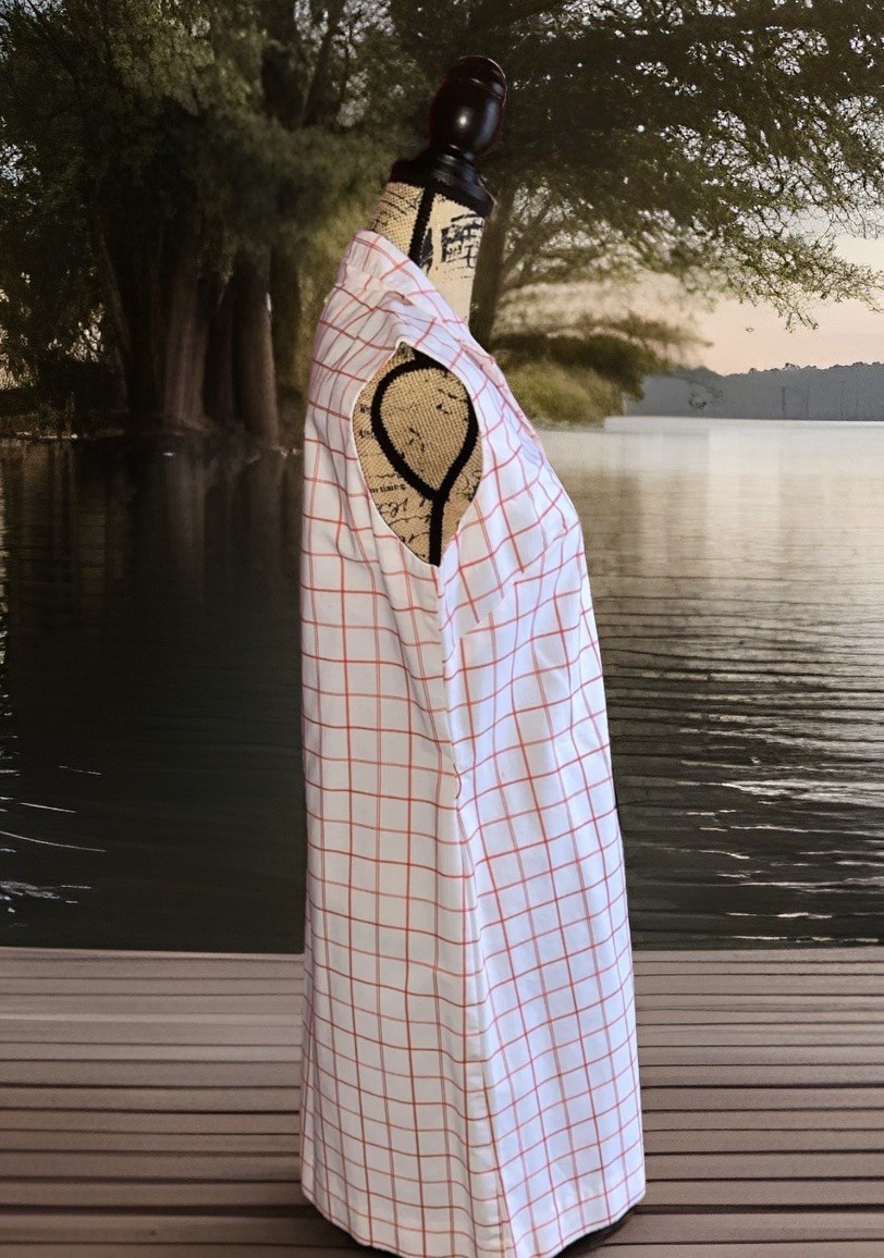 Vintage Retro Country Miss 1970’s Sleeveless White Cotton Orange Plaid Dress 16