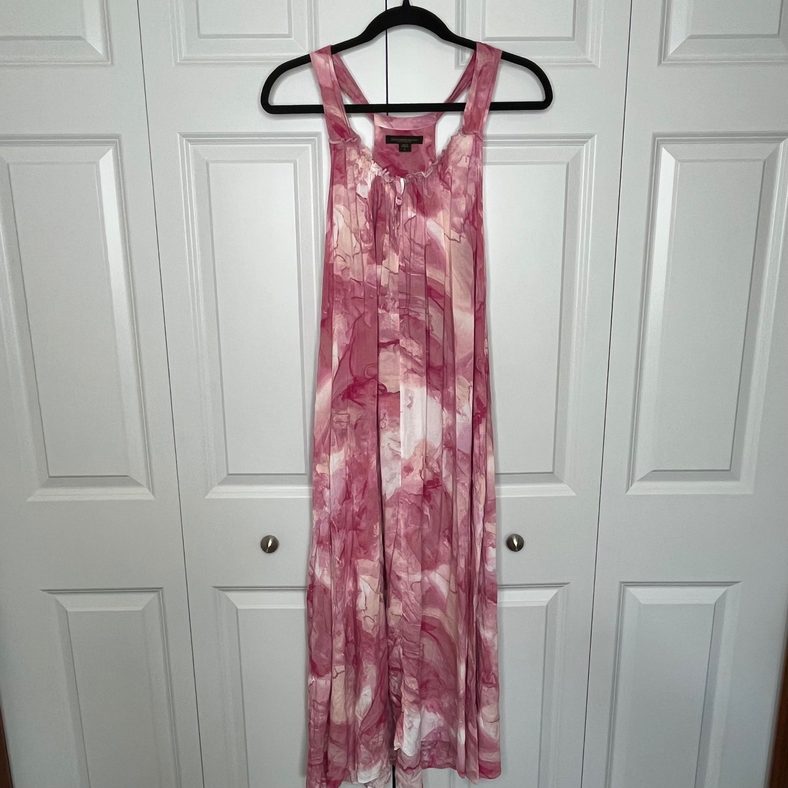 Vintage Donna Karan Pink Watercolor Maxi Dress Sleepwear Large