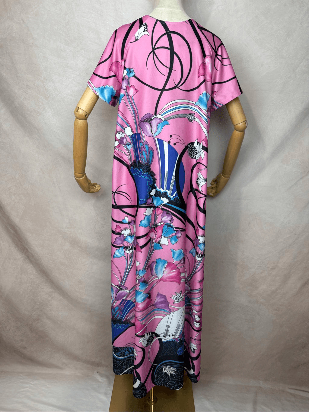 Vintage 90s does 70s Plus Size Caftan Groovy L XL Floral Psychedelic MCM READ