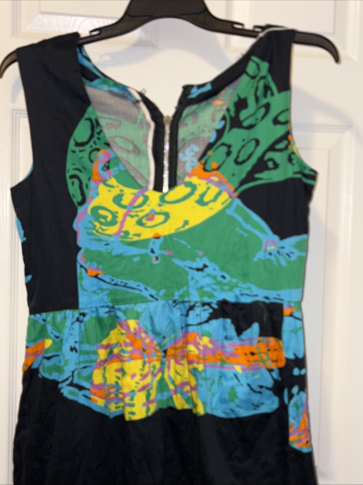 frida kahlo dress vintage metal zipper & abstract mexican style large