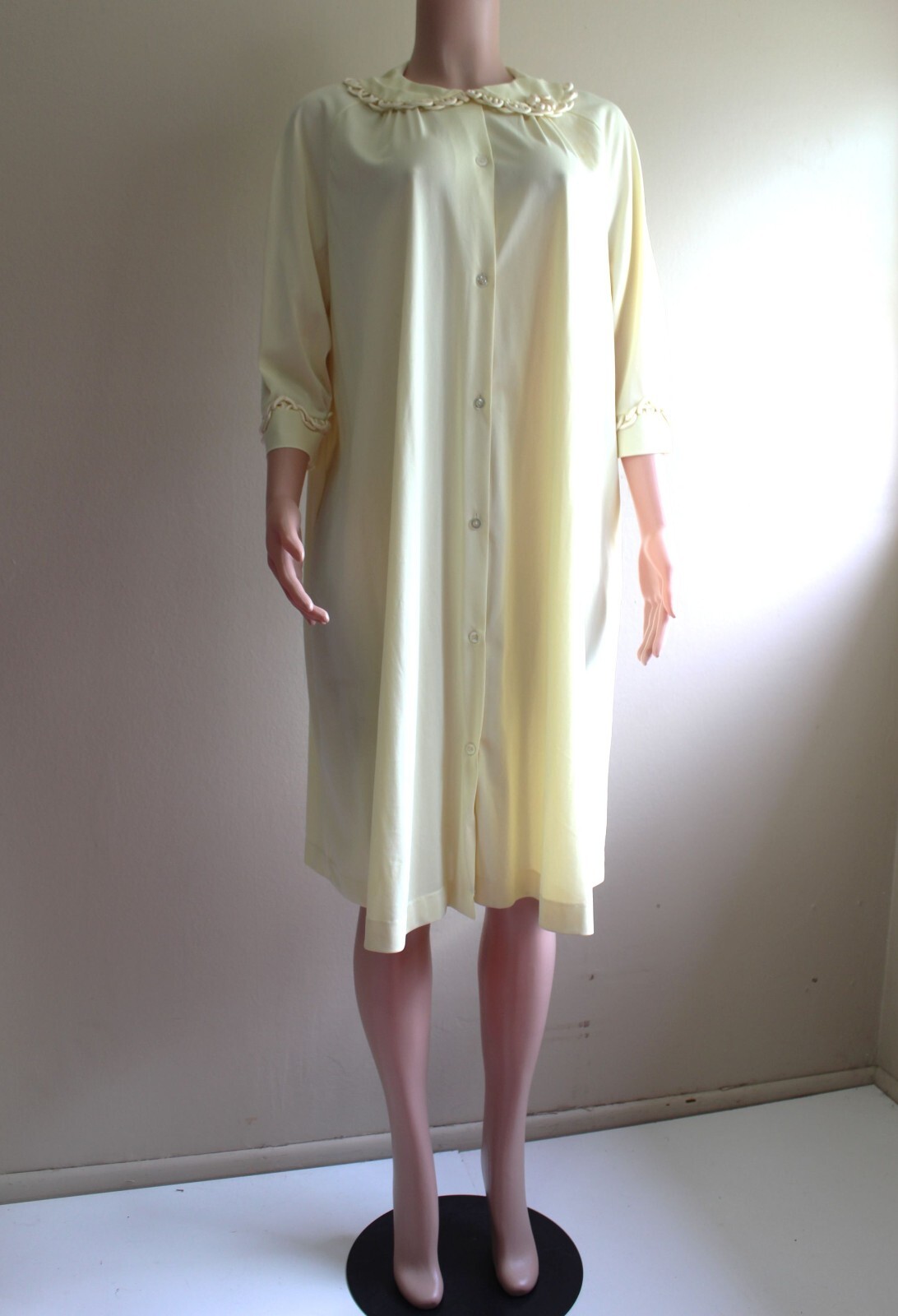 Vintage 50s Gossard Artemis Robe L Yellow Chiffon Nylon Button Satin Trim Knee