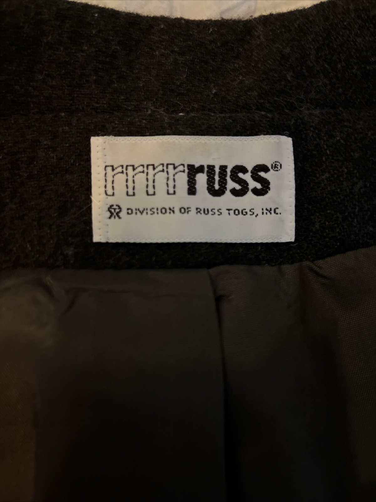 VINTAGE RRRRuss WOOL Dark Gray Lined Blazer USA Union Made Size M/L