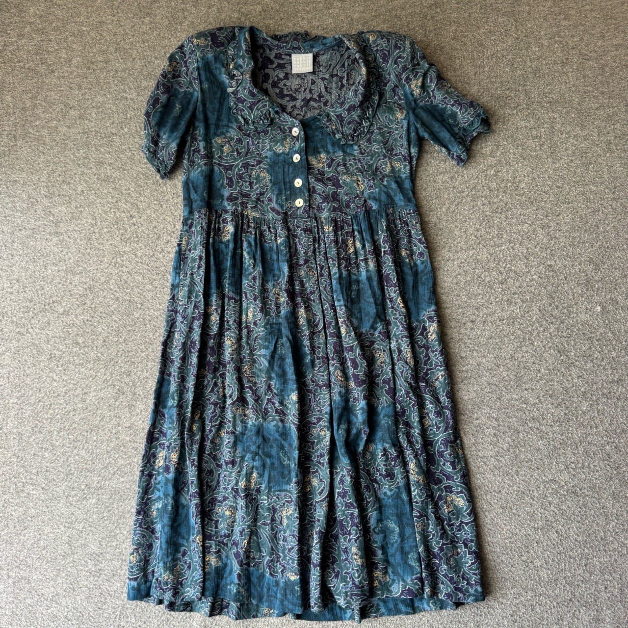 Vintage 90s Rabbit Designs Babydoll Dress Womens 6 Petite Paisley Button Front