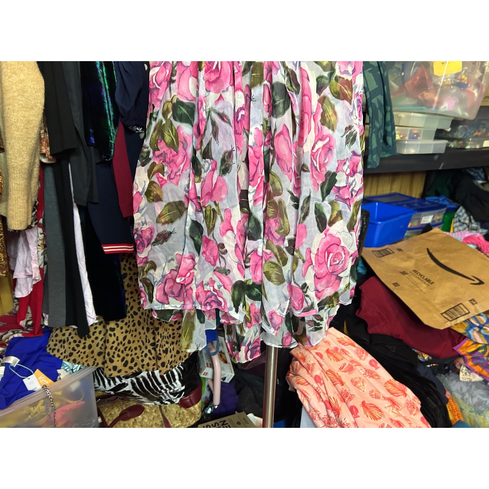 Lasoie SILK Pink Floral Rose Flutter Sleeve Nightgown 2 Piece Lingerie VTG L