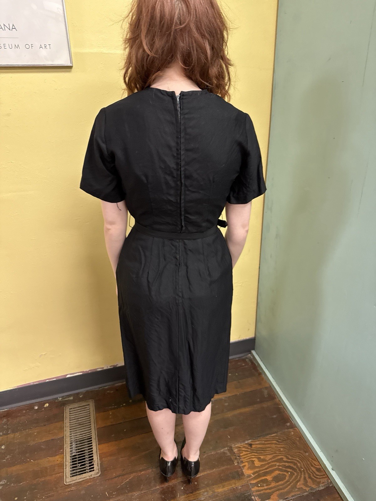 Vintage 50s Polished Cotton Little Black Dress Size S