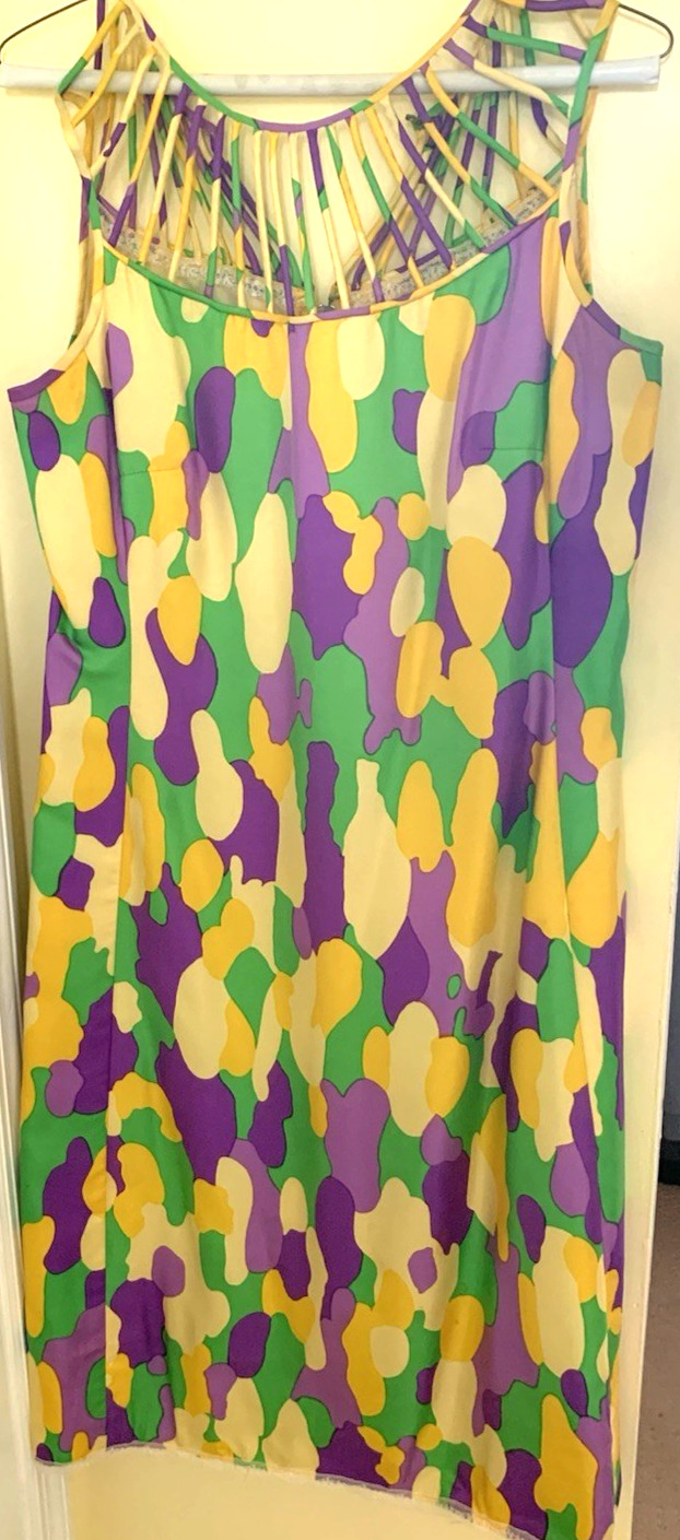 Vintage Lilly Pulitzer Silk Cotton Shift Dress Woven Lattice Neckline Sz 12