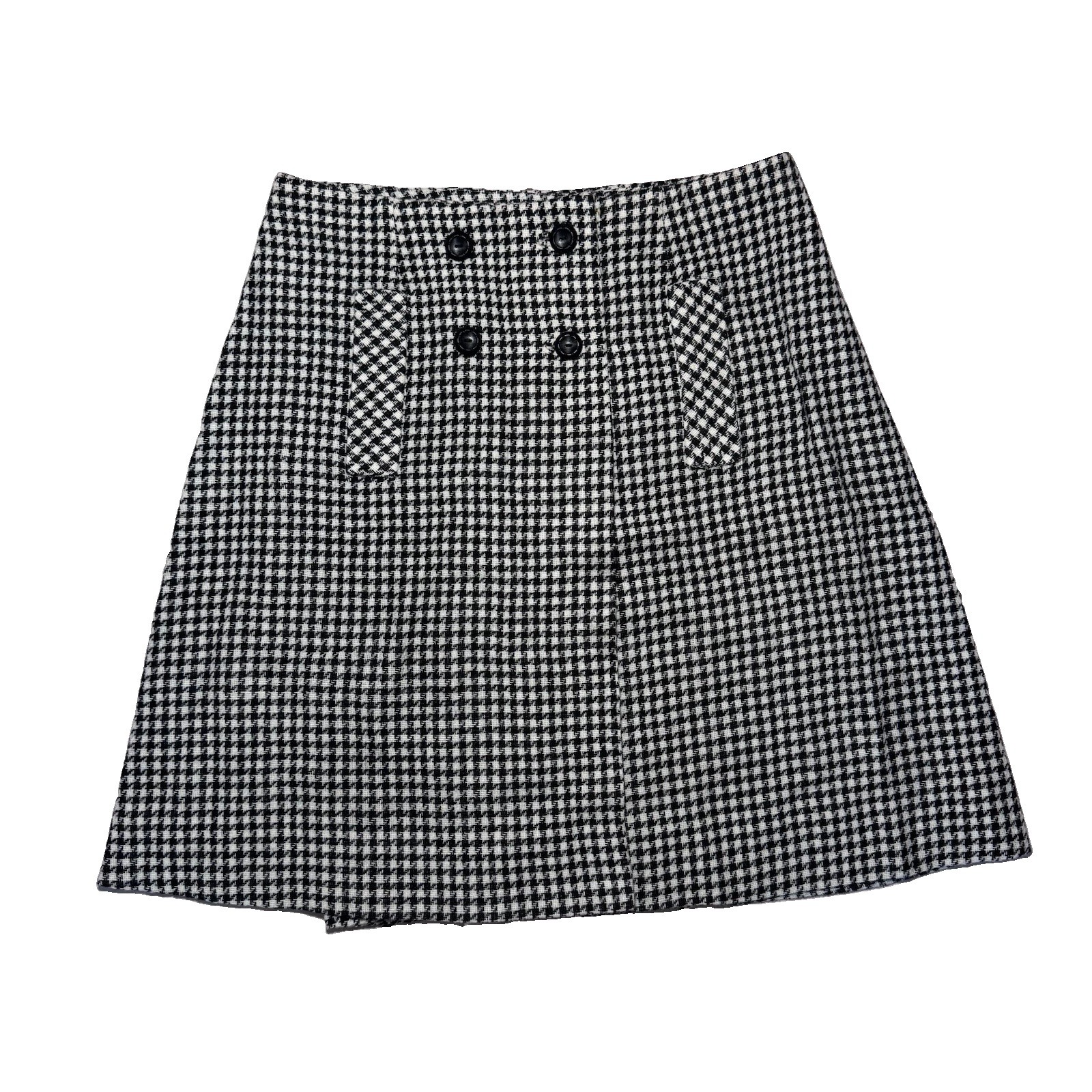 VTG Handmade 70s Black And White Houndstooth Faux Pocket Skirt Size 14-16