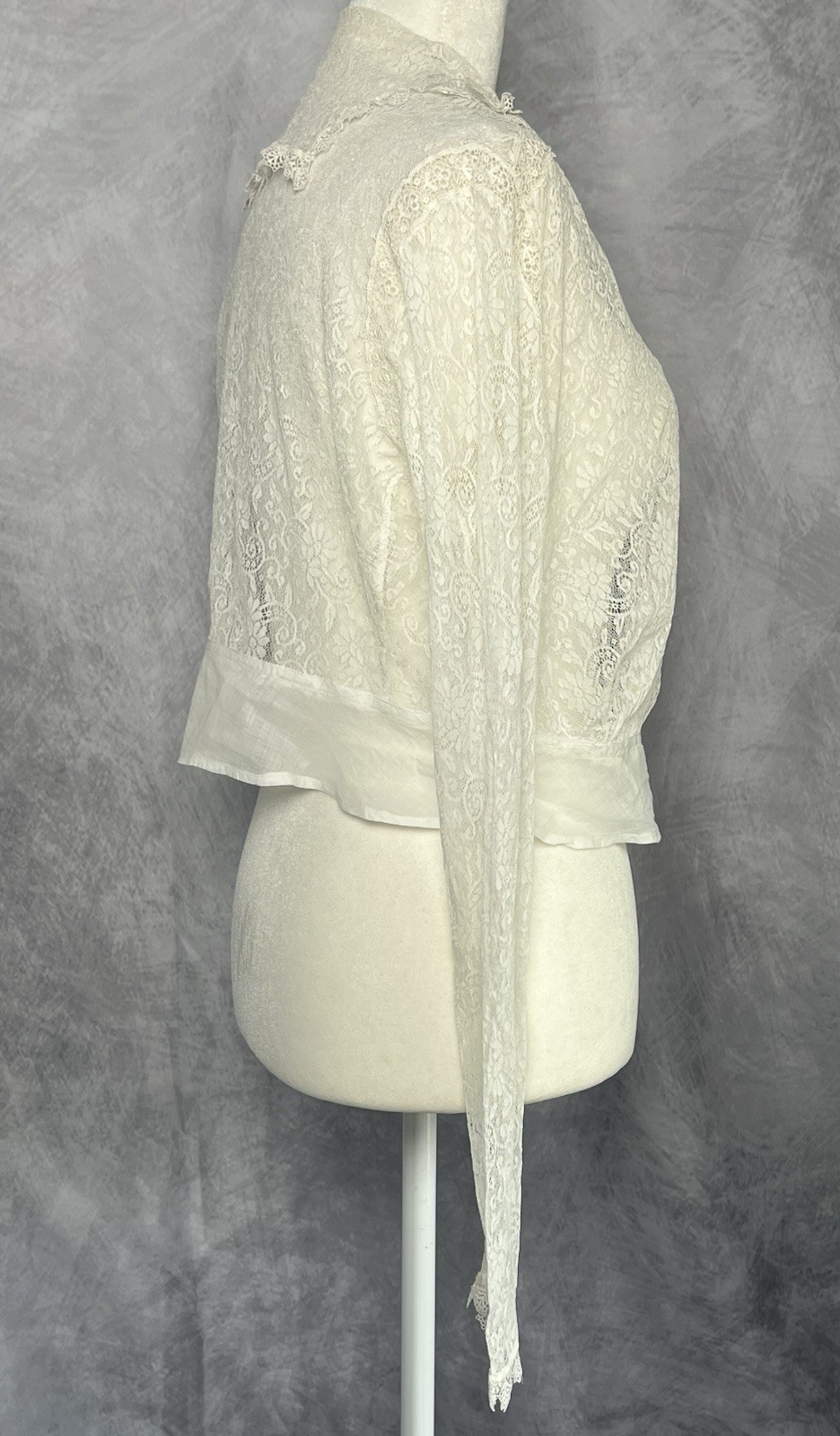 Vintage Antique c.1910 Edwardian White Lace & Crochet Cardigan Blouse Jacket S