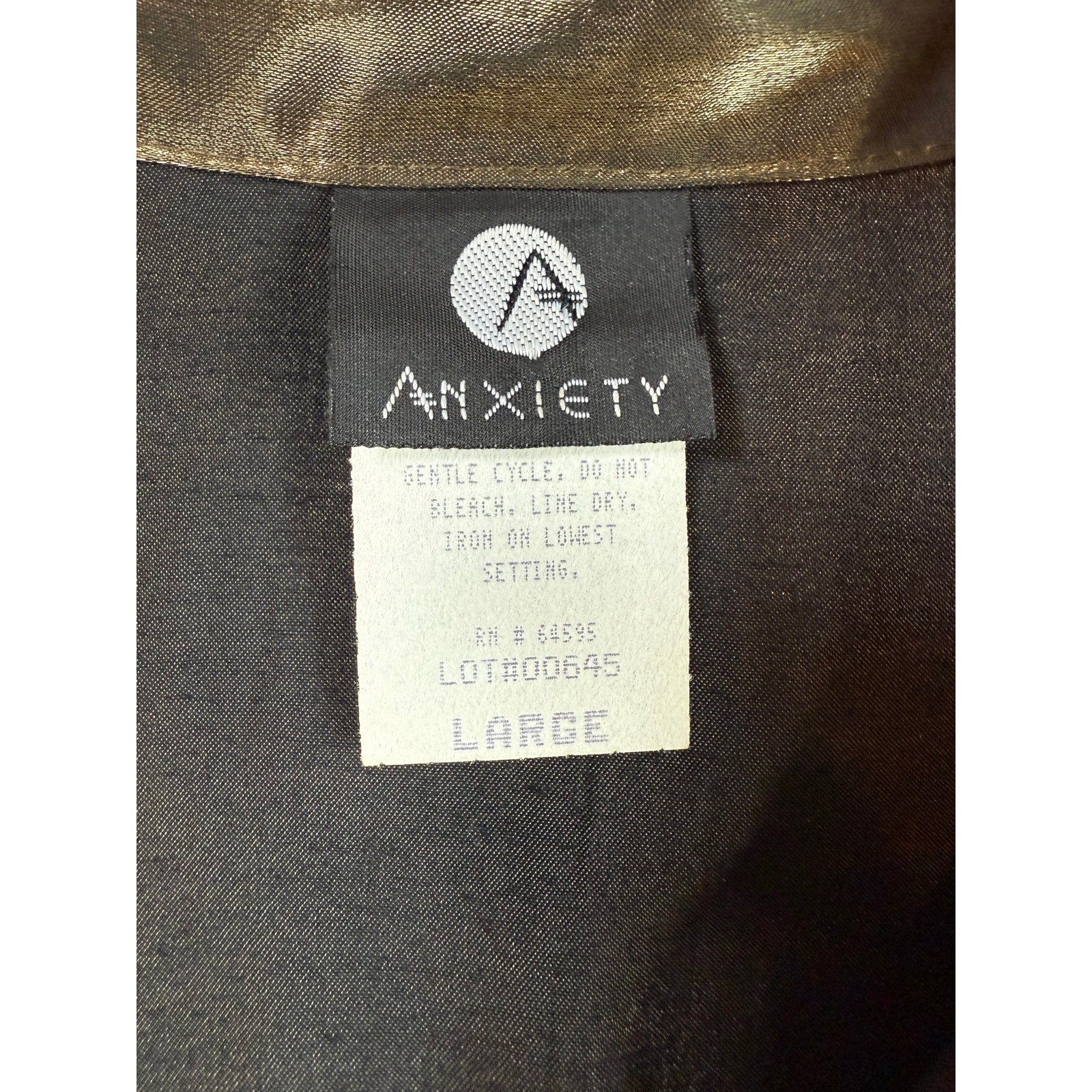 Vintage 90’s “Anxiety” Metallic Gold Iridescent Fitted Ladies Button-Down Blouse