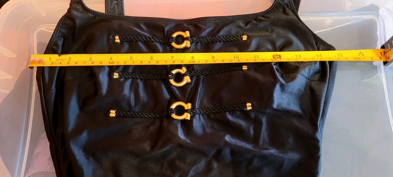 Swimsuit VTG 70s 80s La Blanca Black Sheen Gold Embellished Bodice Sz 12 USA
