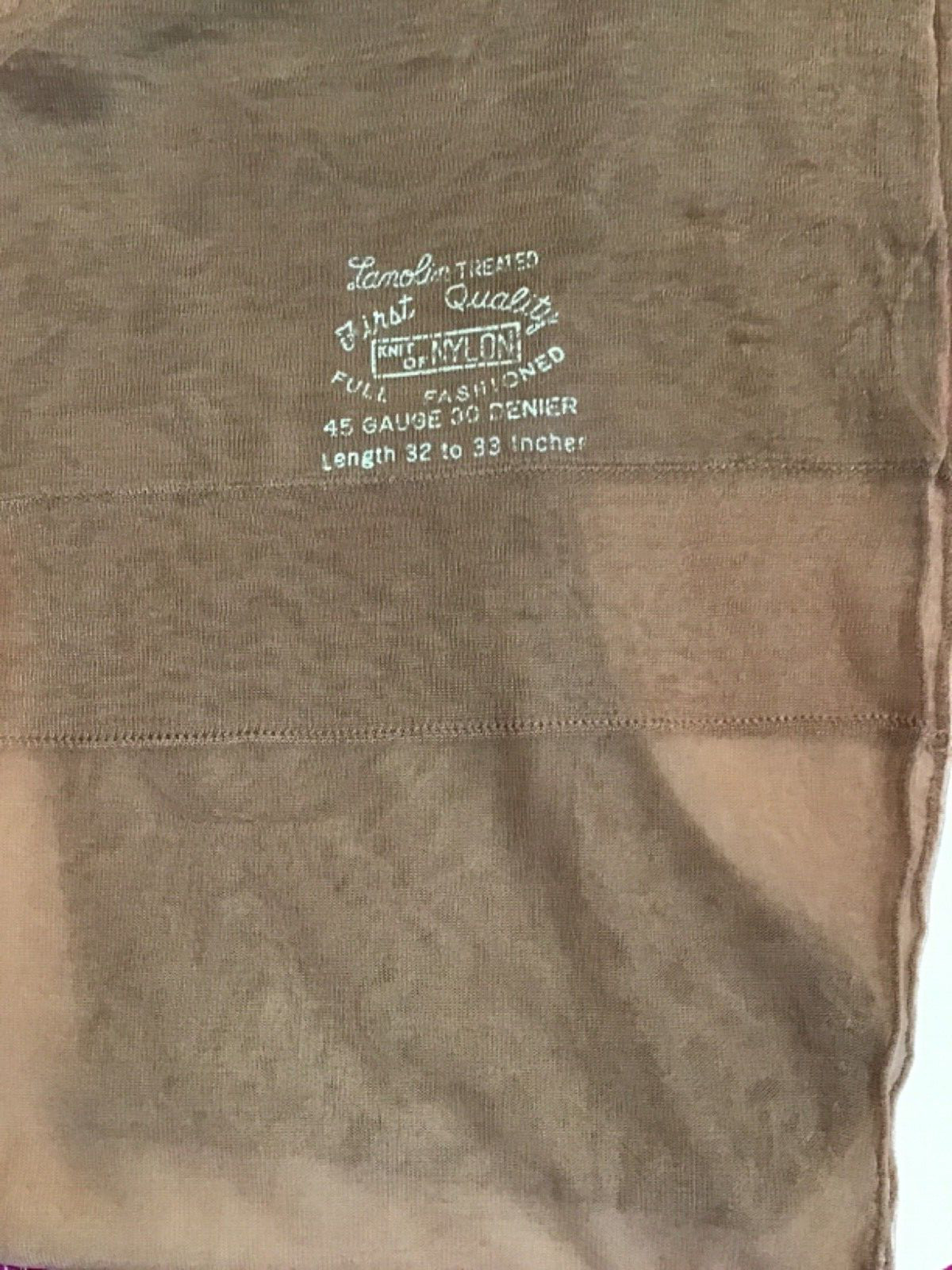 1 PR VTG FLAT KNIT LANOLIN TREATED BACKSEAM FFF CUBANHEEL 15D BROWN 32-33”