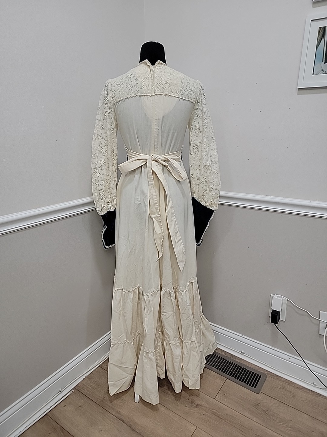 VTG Gunne Sax By Jessicas Prairie Lace Corset Maxi Dress Ivory Blue Boho