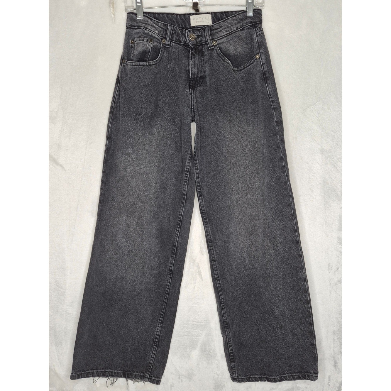 Motel Rocks Wide Leg Washed Black Denim Skate Jeans Womens 27×30