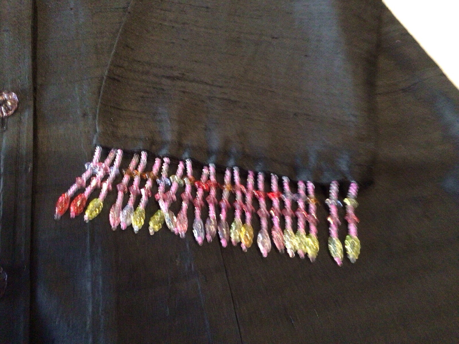 LIA Blouse /Jacket, Woman’s Large , Beaded Sleeve Edges, Black, Runs Small, Vtg