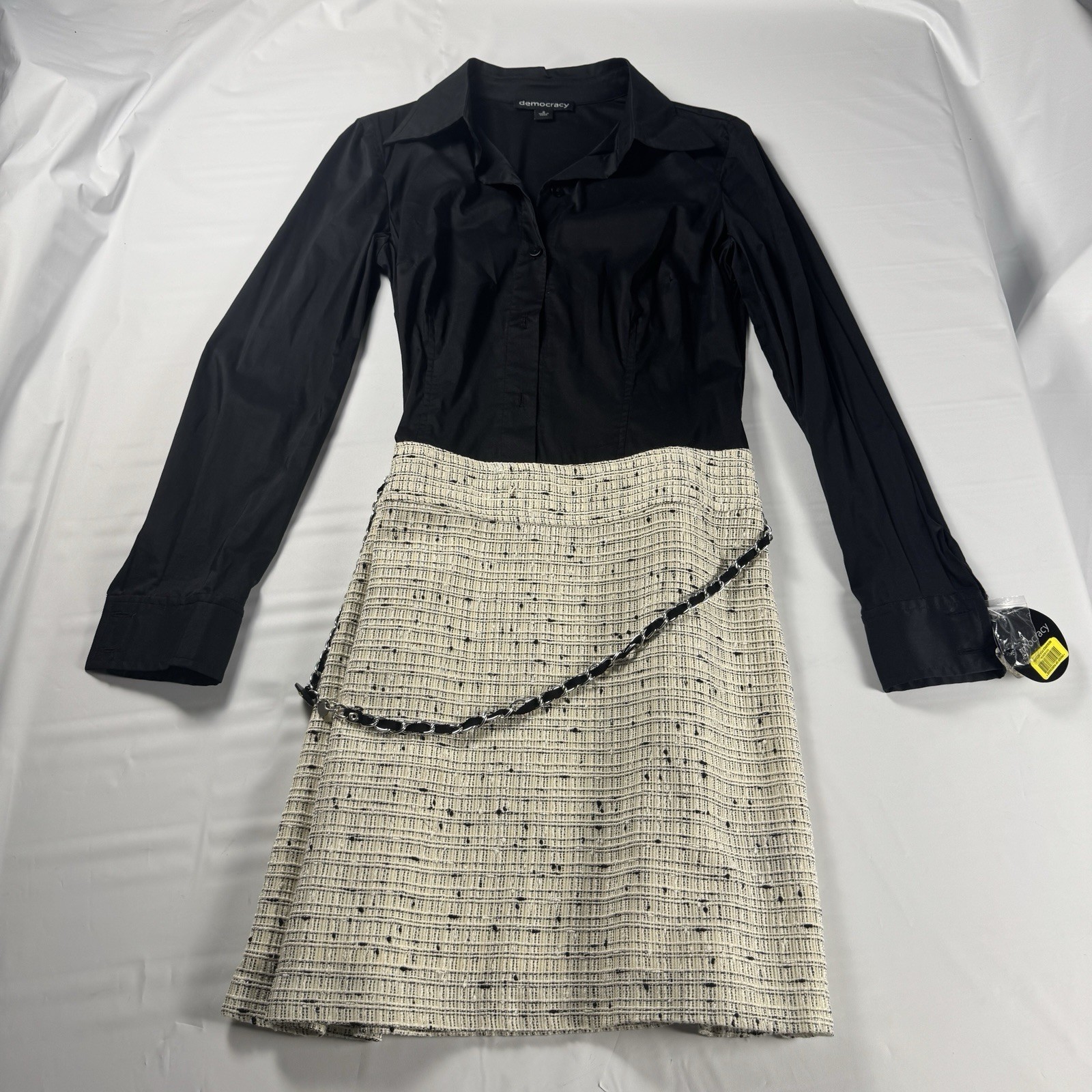 Vintage Y2K Democracy Dress Womens 8 Tweed Skirt Button Down Shirt NWT Chain