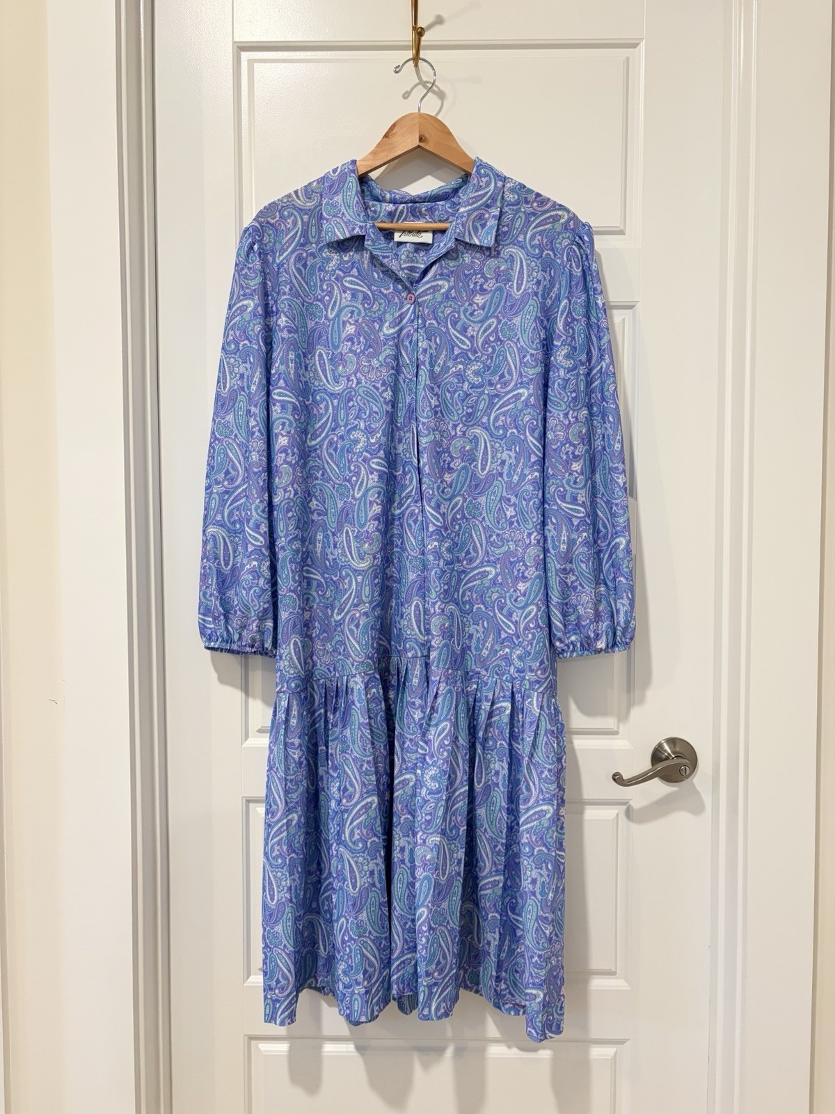 Vintage 70s Tribute Mod Paisley Purple Dress XL 16/18 #0250 PLEASE READ