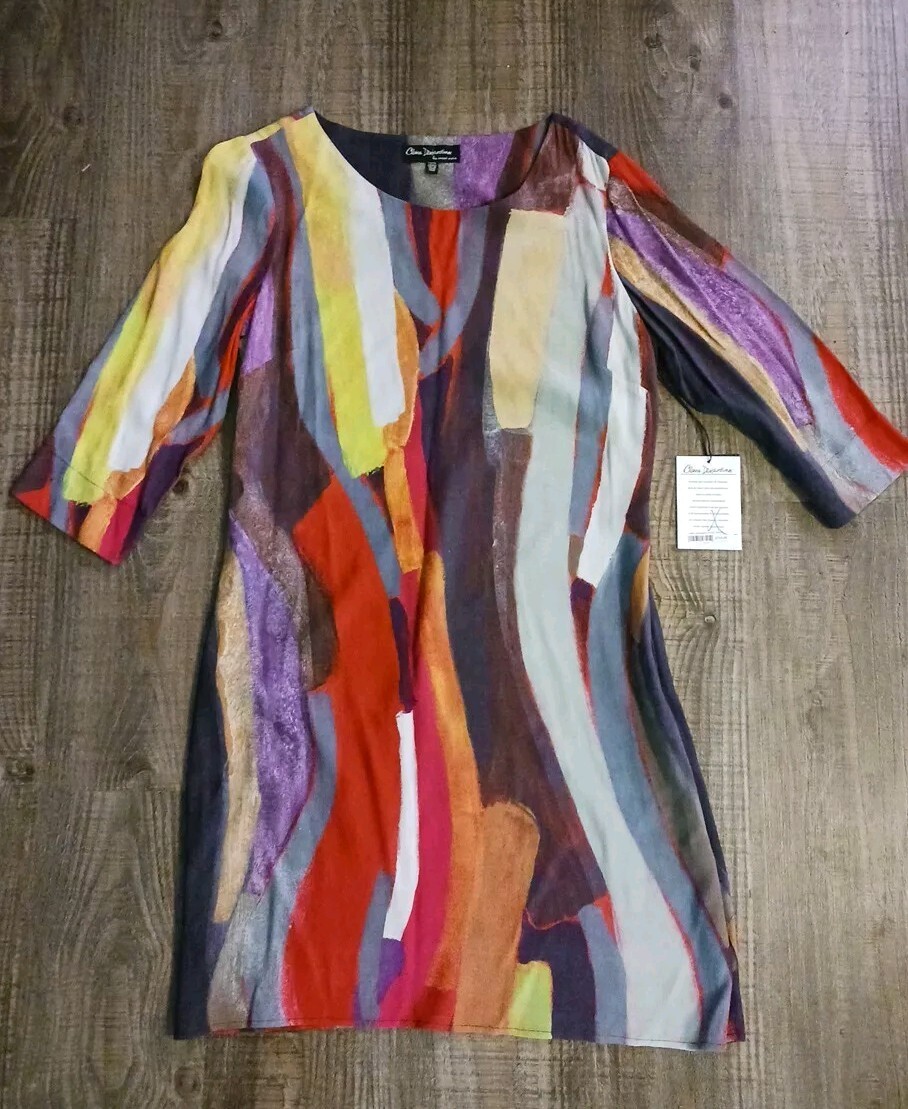 Vtg. Claire Desjardins by Carre Noir Paint Stroked Watercolor Dress Size M