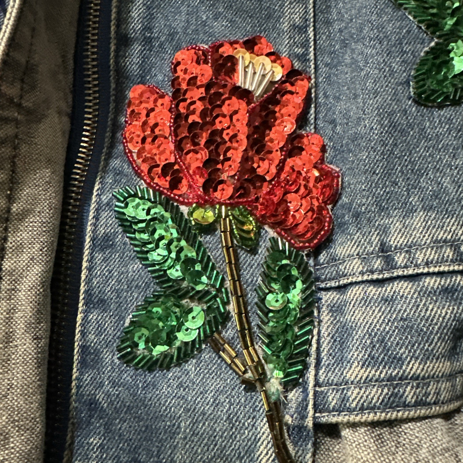 Vtg Mod Maid Denim Jacket Texas Bluebonnet Beaded Gold Fringe Western Cowgirl L