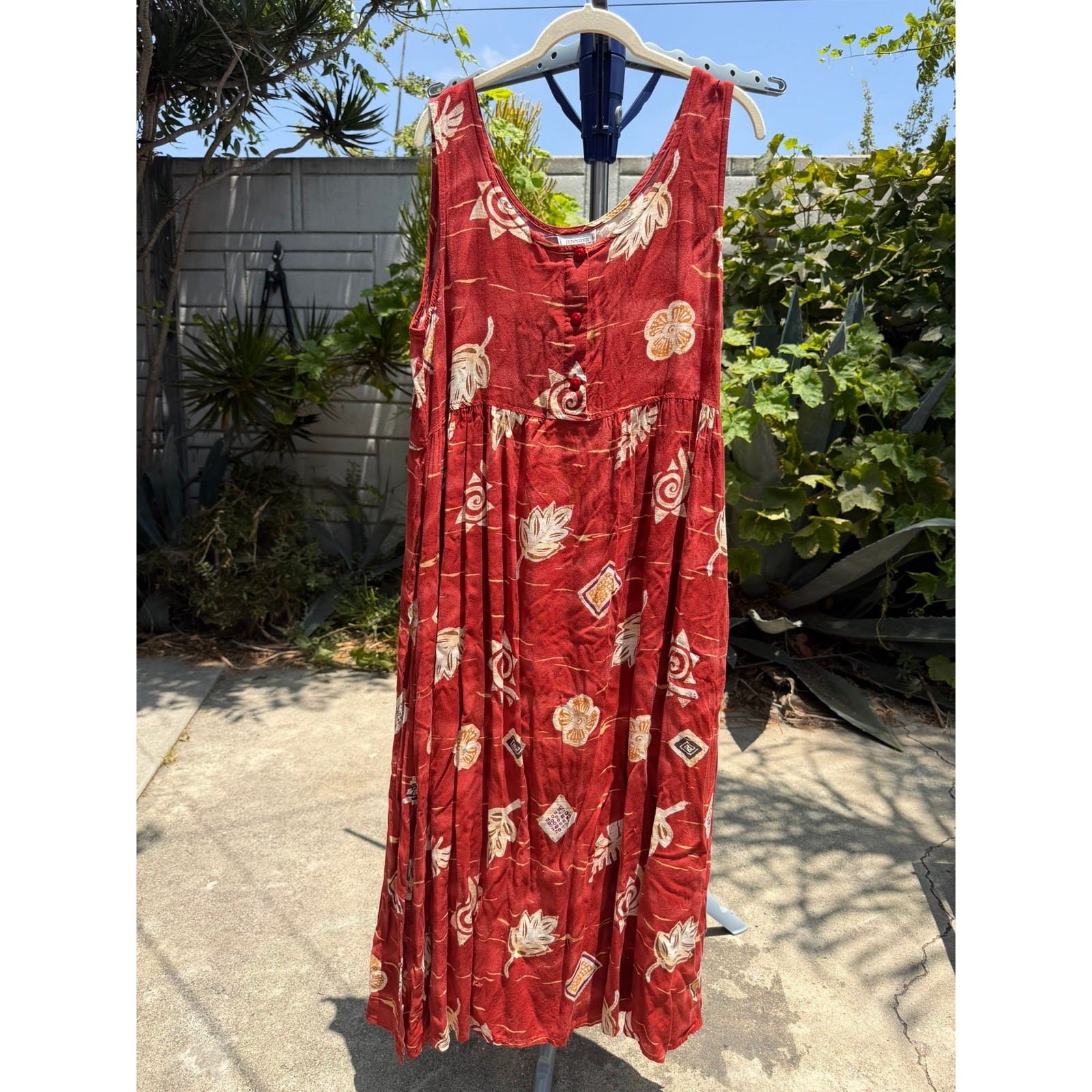 Vintage 90s Jennifer Moore Empire Waist Maxi Dress Large Autumnal Leaves