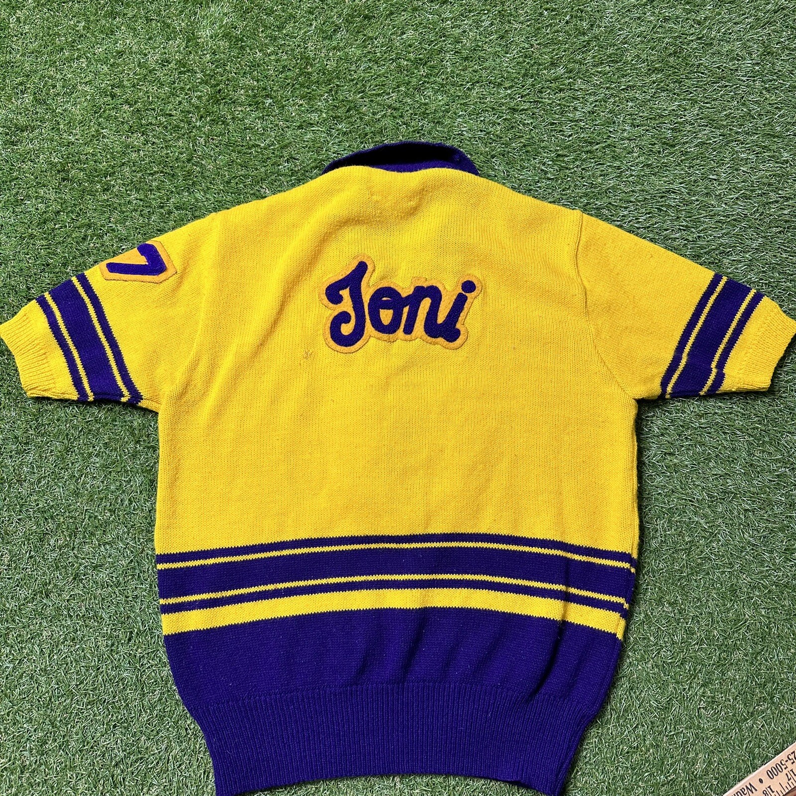 Vtg Dehen Varsity Wildcats “Joni”Cheerleader Acrylic Purple Yellow Retro Patches