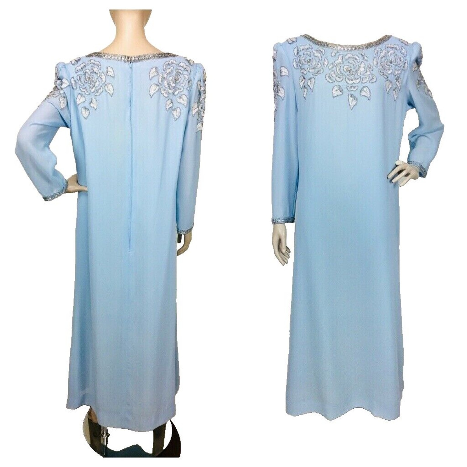 Vintage 60s Victoria Royal Ltd British Crown Full Length Beaded Silk Gown
