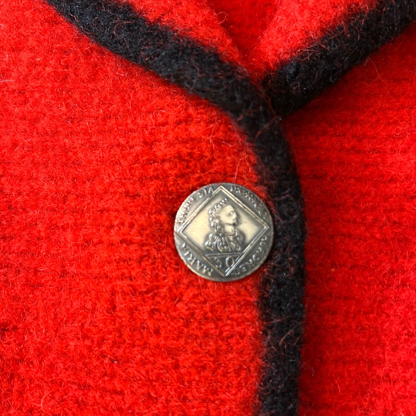 VTG Austrian Empress Red Wool Coat Maria Theresa Buttons Great Condition. A11-6