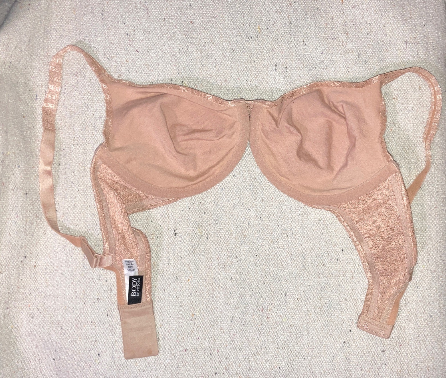 Vintage Victoria’s Secret Logo Signature Bra 34D Unlined Full Coverage Nude Rare
