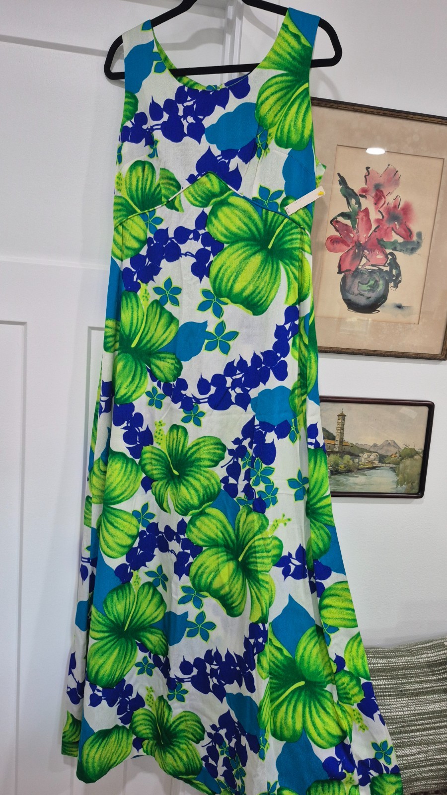 Vintage 60s 70s Pomare Hawaiian Beach Wedding Dress, Tiki, Extra-Long MAXI