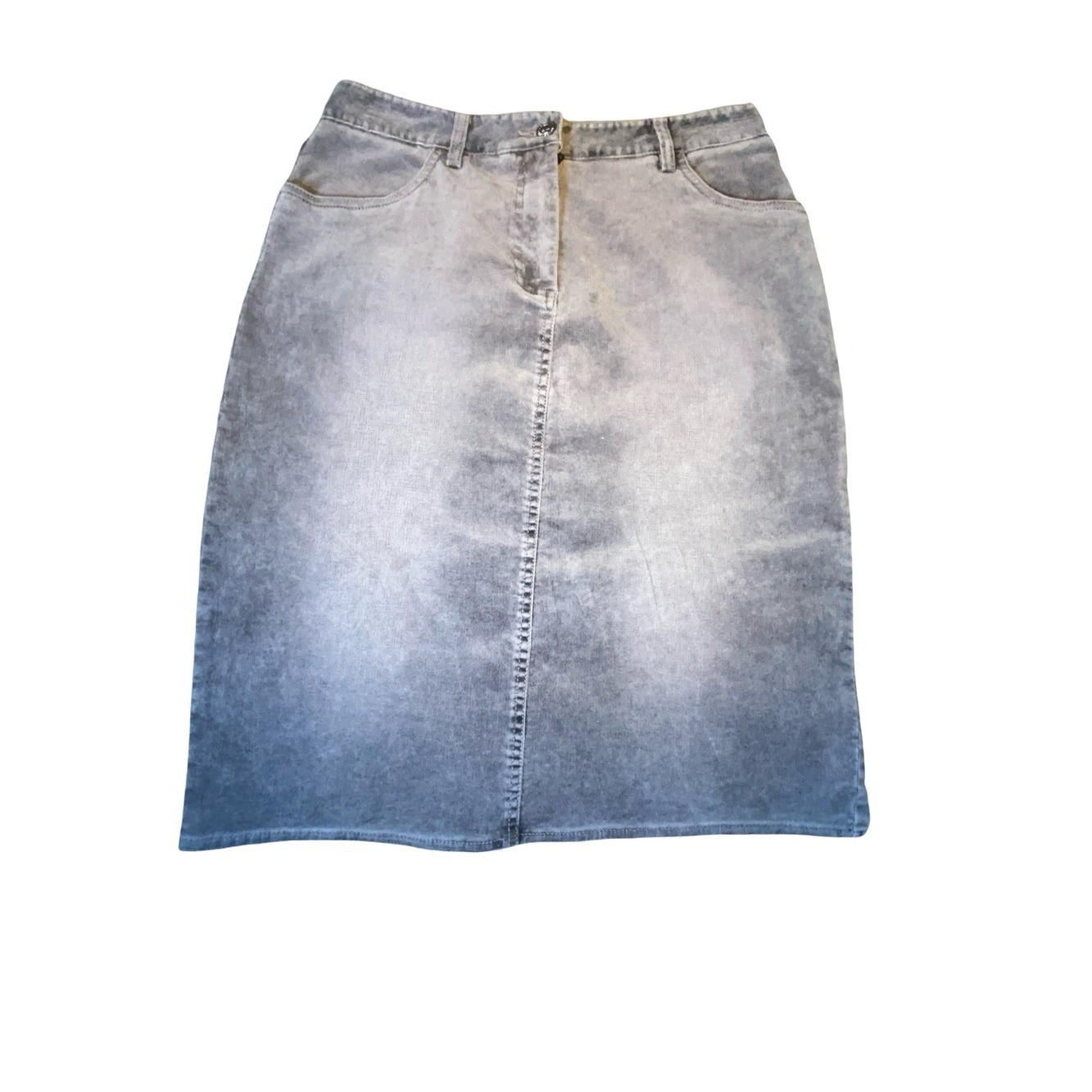 Armani Exchange Gray Acid Wash Denim Midi Skirt Size 4 Vintage Look