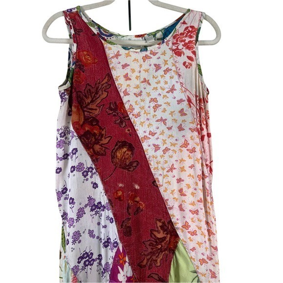 Sacred Threads Vintage Patchwork Rayon Dress Boho Cottagecore Small