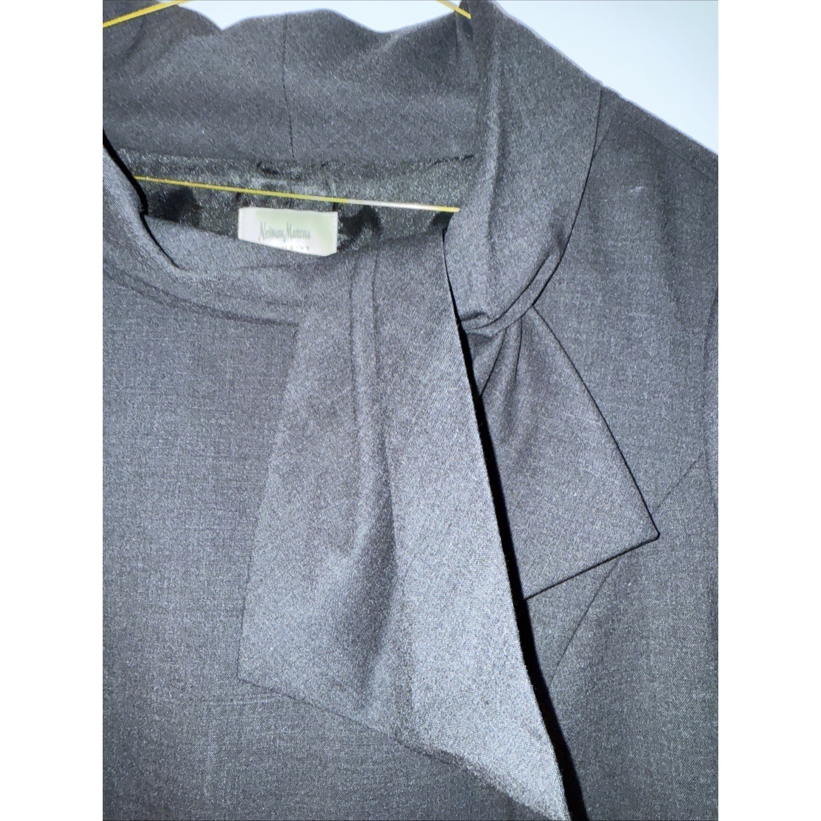 Neiman Marcus 100% Wool Charcoal Gray Dress Vintage Sheath Size 16 Midi Tie