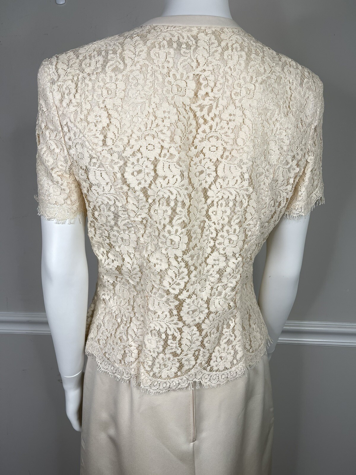 Vintage Cachet By Bari Protas Victorian Champagne skirt Top dress lace bows 12