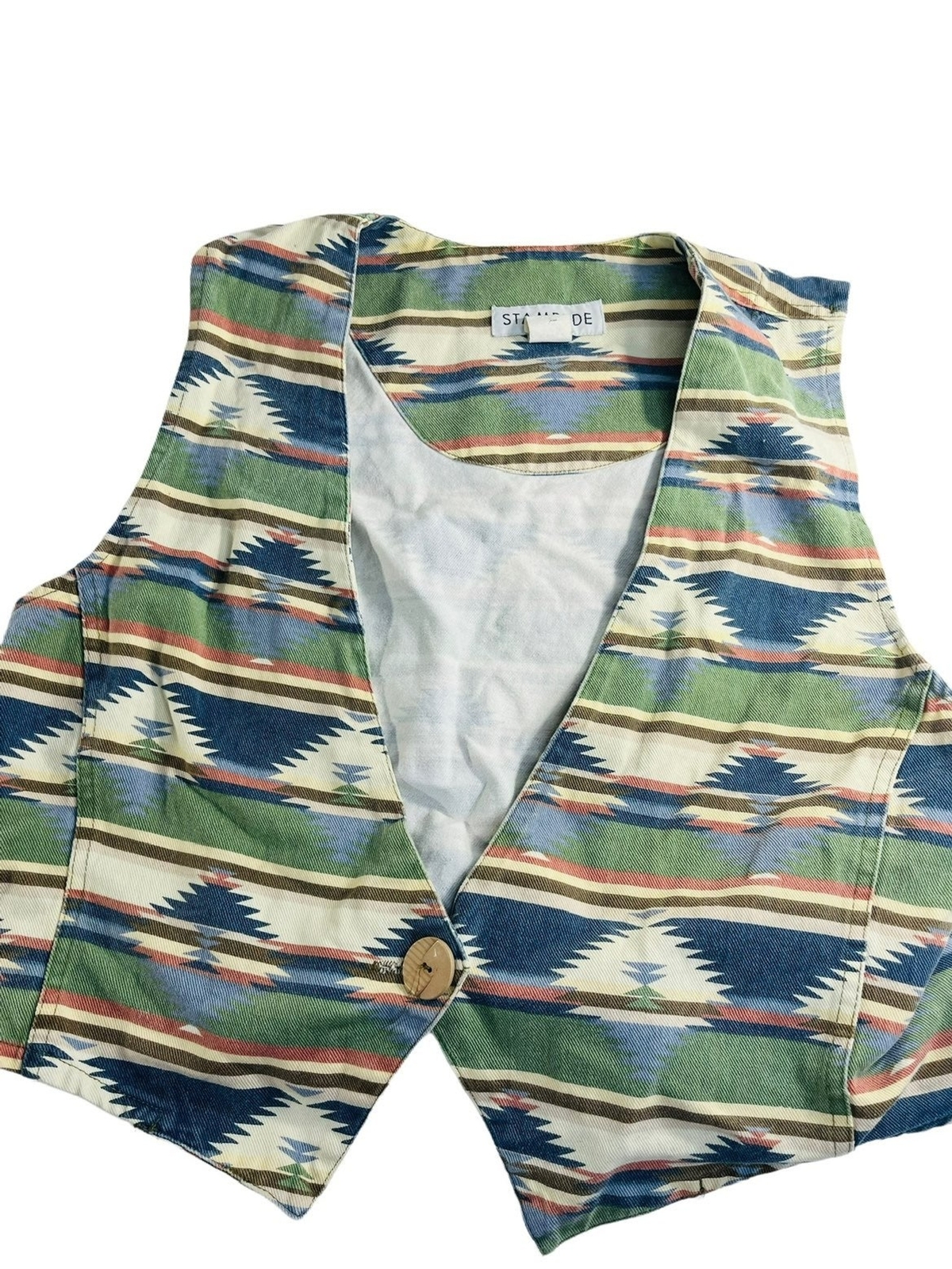 Vintage STAMPEDE Western Tie Back Vest Southwest Aztec Print Sz Med